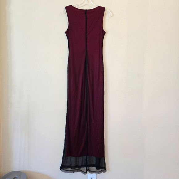 Vintage RAMPAGE Women's Maxi Dress Red- Black Mesh Overlay/ 3D Size Small‎ Y2K - Picture 7 of 10